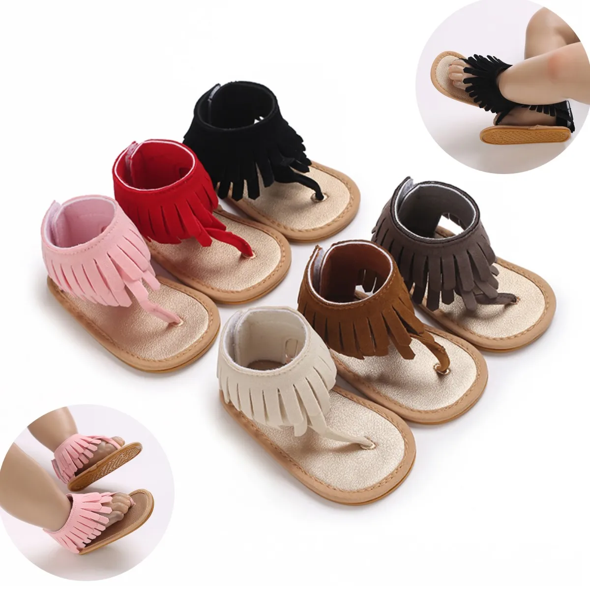 

Fashion Tassels 0-18M Newborns Multicolor Rubber Non-slip Shoes Walking Shoes Prewalker Baby Summer Slipper Beach Casual Sandals