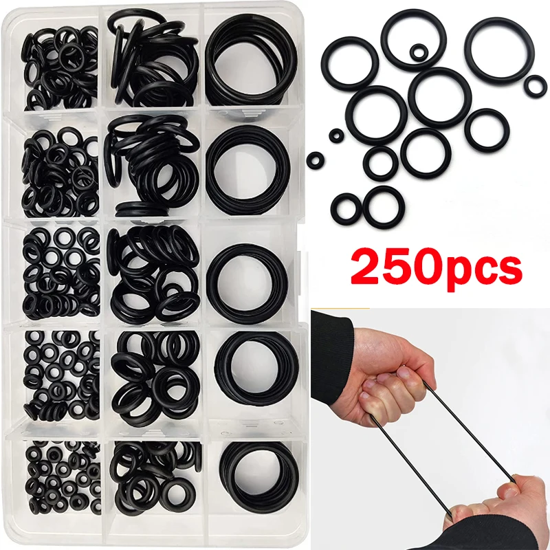 

250pcs NBR O Ring Seal Gasket Nitrile Butadiene Rubber Spacer Oil Resistance Washer Seals Watertightness Assortment Sets