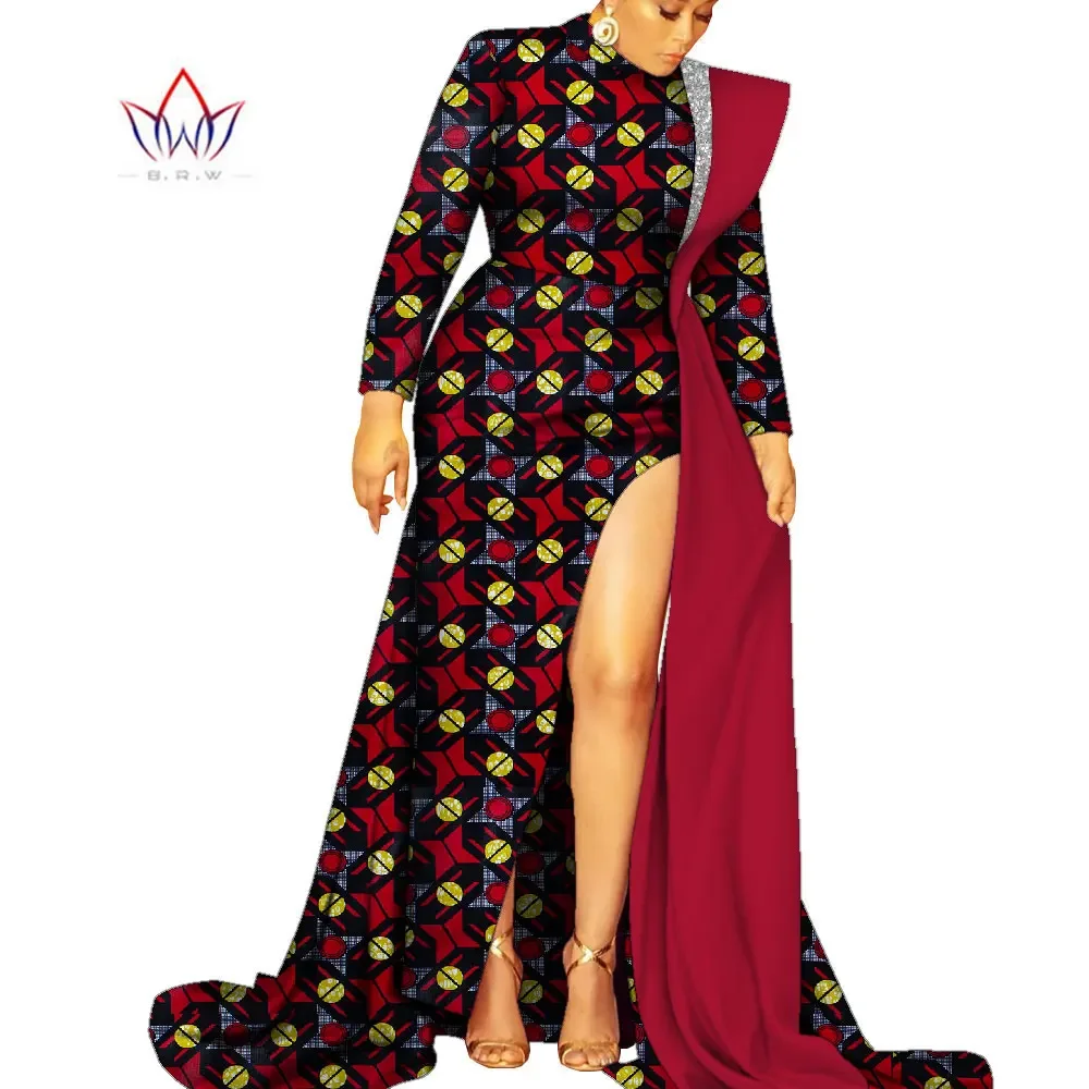 

Bintarealwax Plus Size Clothing For Women Dashiki Sexy African Print Dress Vestidos Floor-Length Ankara Outfits WY1926