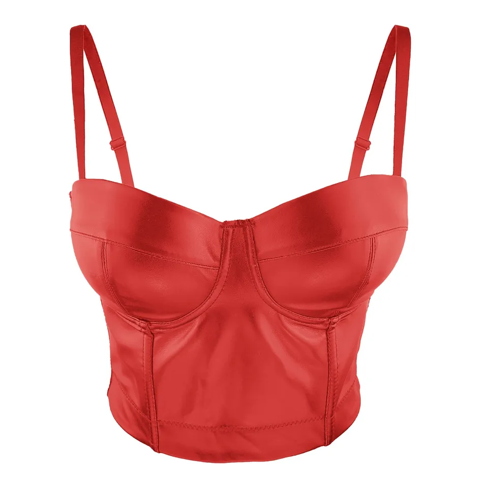 Women's Leather Corset Cropped Bustier Top