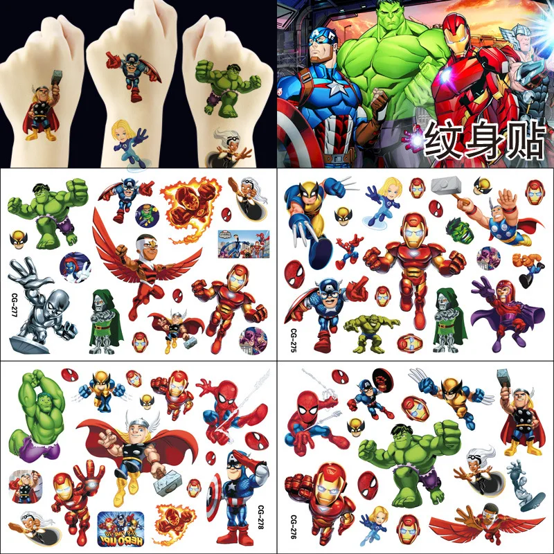 

New The Avengers Cute Tattoos Super Hero Cartoon Stickers Arm Face Glowing Body Art Children Temporary Tattoo Kids Gift