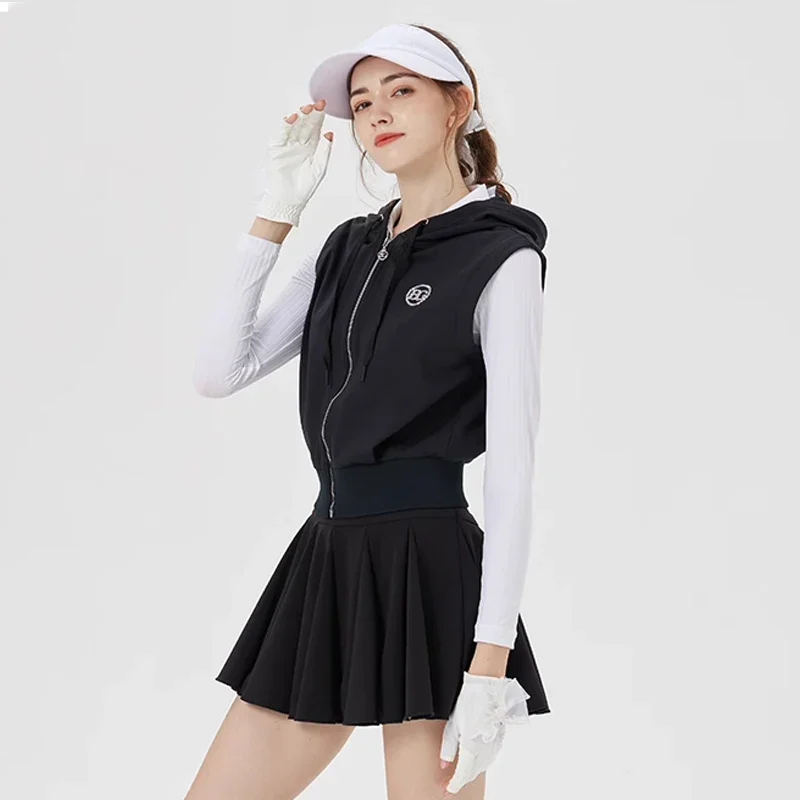 BG New Golf Outfit Women's Vest Fall Winter Warm Hooded Waistcoat Ladies Short Jacket Sports Sleeveless Coat