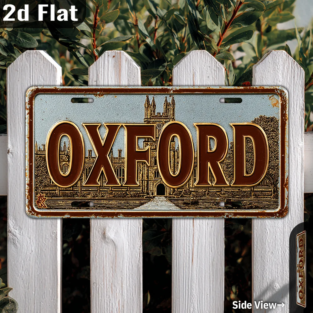2D 플랫 - 빈티지 옥스퍼드 잉글랜드 금속 사인 벽 장식 사인, 'OXFORD' 텍스트가 있는 30cm X 15cm 알루미늄 장식 플라크,