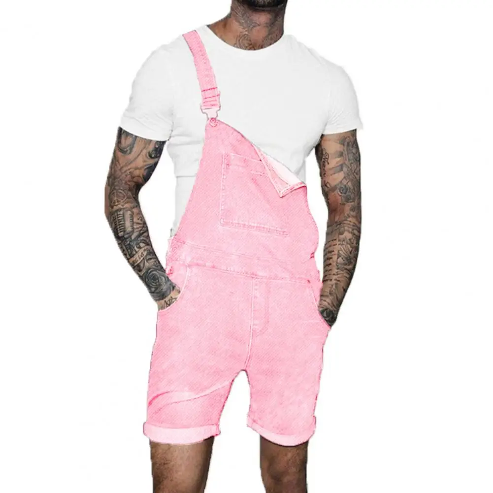 Pink Denim Overall Shorts Men Fashion Hip Hop Streetwear Mens Jeans Overall Shorts Plus Size Summer Short Jean Jumpsuits denim overalls