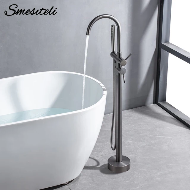 Brushed Rose Gold อิสระอ่างอาบน้ําก๊อกน้ําชุดชั้นติดตั้ง Mixer Hot & Cold ห้องน้ําระบบ 2 โหมดมือถือและทองเหลือง 1