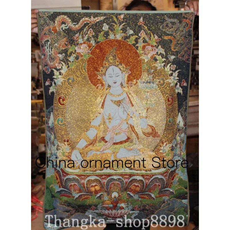 

Tibet Buddhism Cloth Silk 7 eyes White Tara Buddha Thangka Thanka Wall hanging