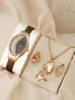 New 5pcs Set Watches Women Leather Band Ladies Watch Simple Casual Womens Analog WristWatch Bracelet Gift Montre Femme 5