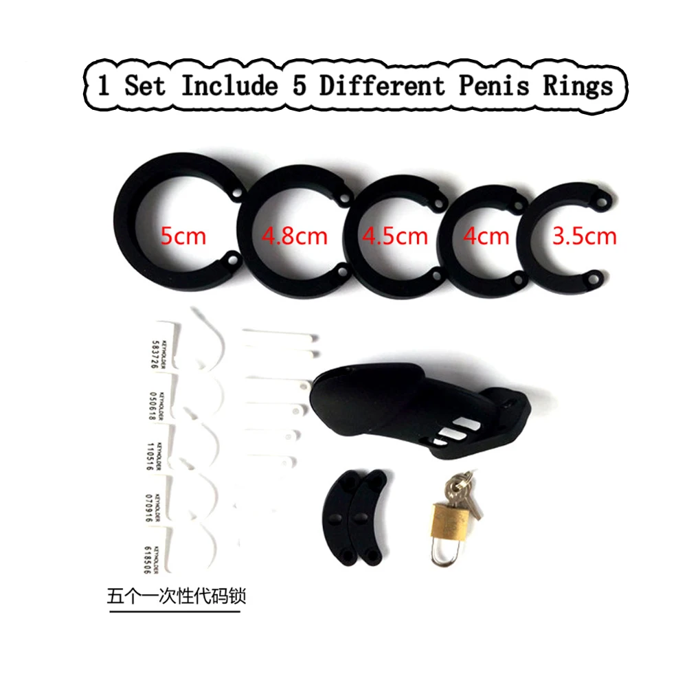 Silicone Male Chastity Cage Device With 5 Penis Rings Cock Lock Detachable BDSM Abstinence Adult Sex Toys For Men Couples