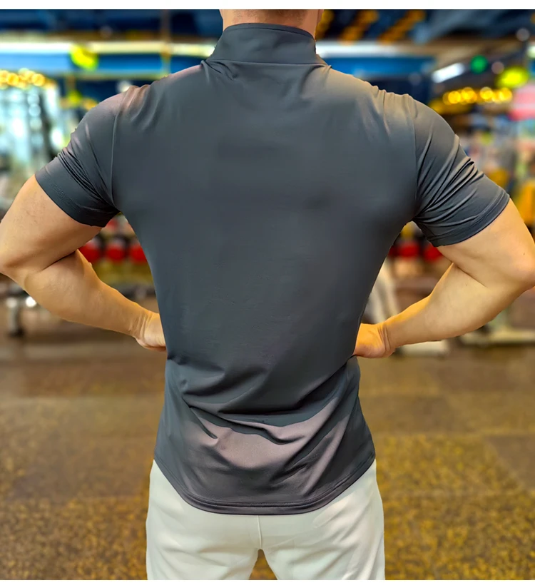 Men Running Short Sleeve T-shirt Outdoor Fitness Muscle Fit Shirt for Male Gym Jogging Sports Tops Tennis Elastic Breathable Tee