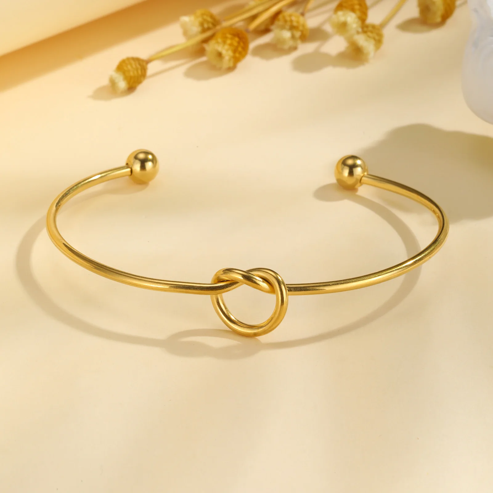 Women Open Cuff Bangle,  Tie The Knot Bangle Bracelet, Gold Plated Forever Love Knot Infinity Stainless Steel Jewelry 6