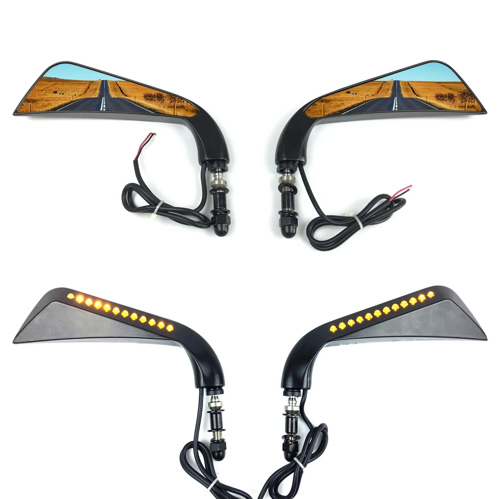Motorcycle Sickle Rearview Side Mirror With LED Flowing Water Turn Signal Light For Harley Dyna Fatboy Softail Sportster - - Racext 17