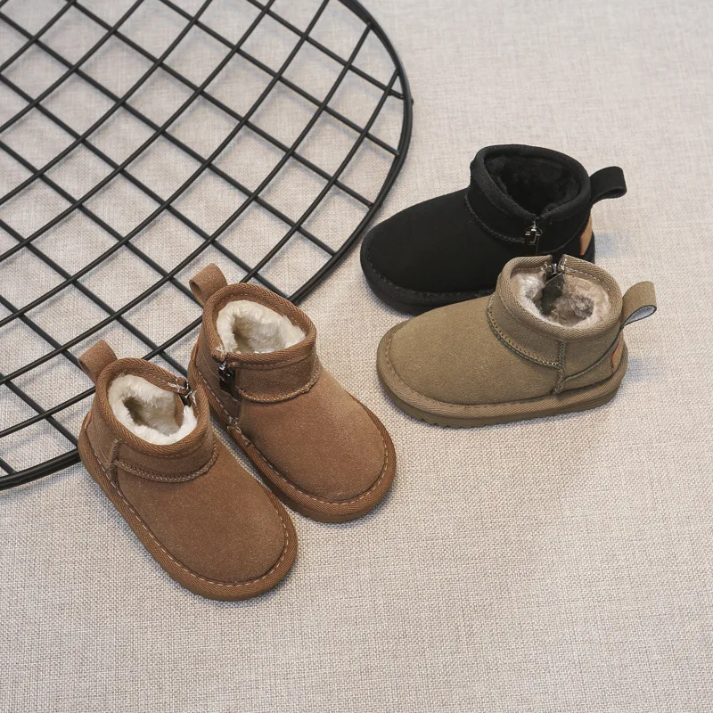 Bottines d'hiver en cuir de qualité pour enfants, garçons et filles, chaudes, semelles souples, antidérapantes, taille 15-30_voghion.com