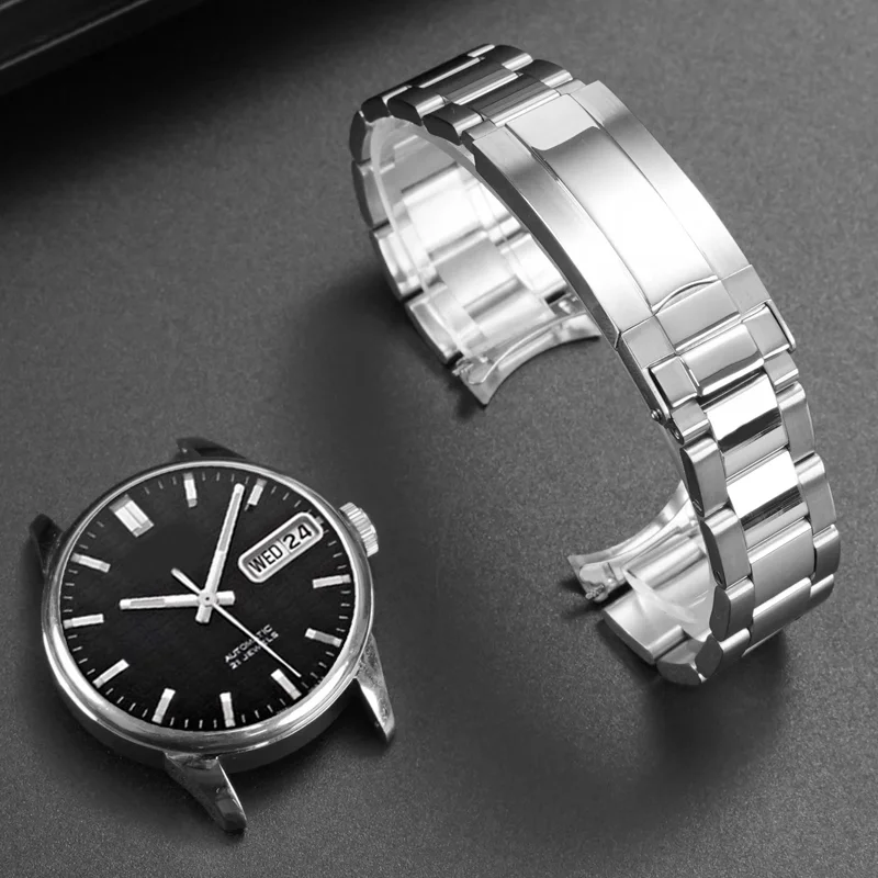 Brushed Stainless Steel 19mm Curved End Jubilee Oyster Watch Strap