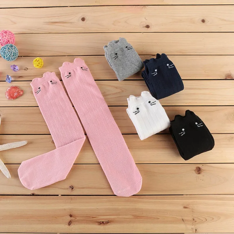 Cute Kids Socks Children Girls Knee High Socks Cotton Cartoon Cat Long Tube Socken for Girl Toddlers Princess Stockings 3-12Y 1