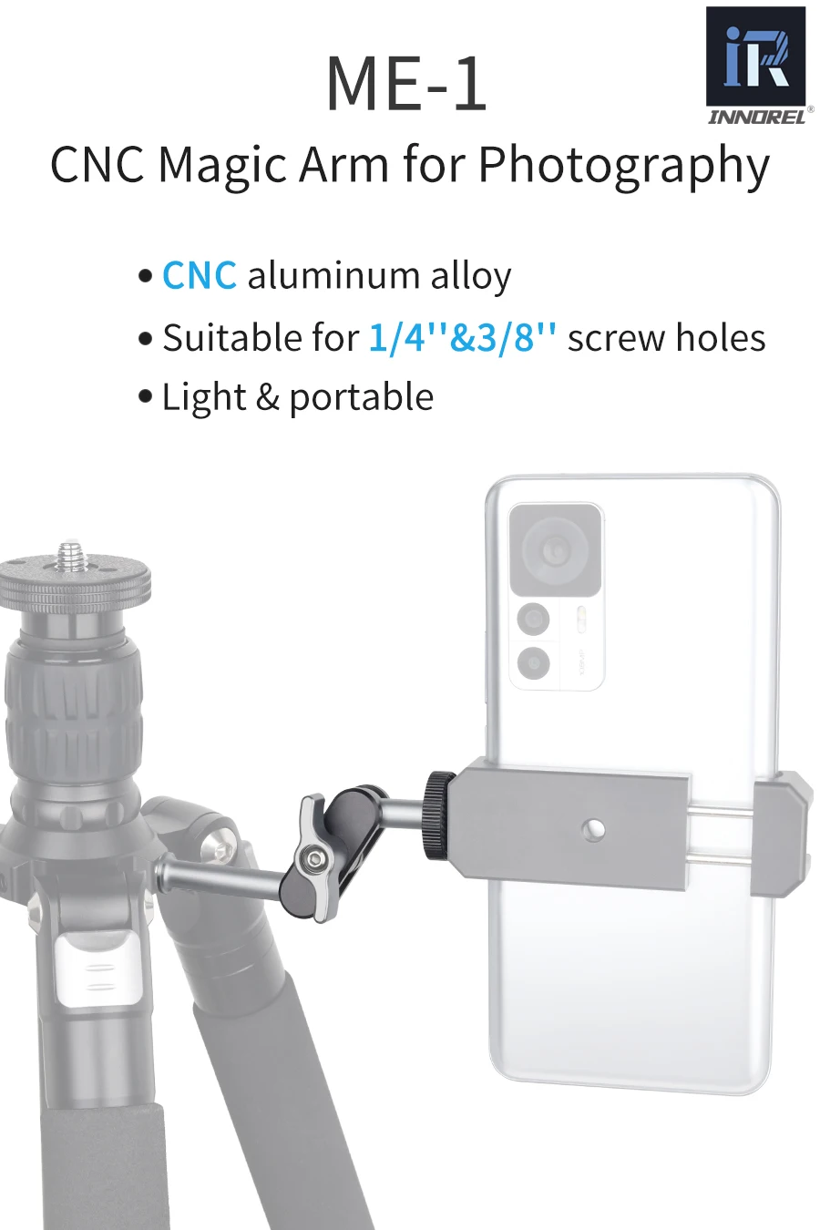 ME-1 Universal Magic Arm with Dual Ball Head with 1/4" Screw for tripod,Stand fo