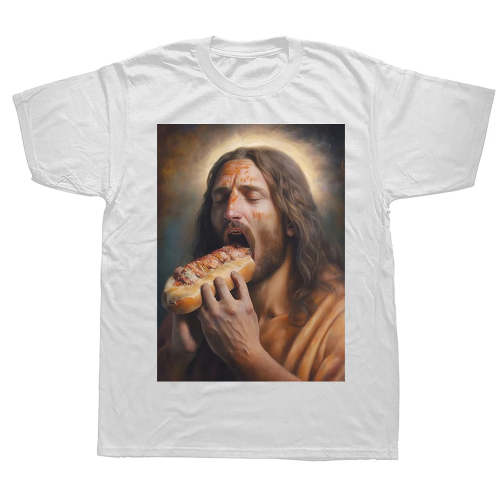 Jesus liebt Hot Dogs T-Shirt, lustiges HotDogs-Meme-Grafik-T-Shirt für Herren, modisches Vintage-T-Shirt aus Baumwolle in Euro-Größe, Unisex, Streetwear