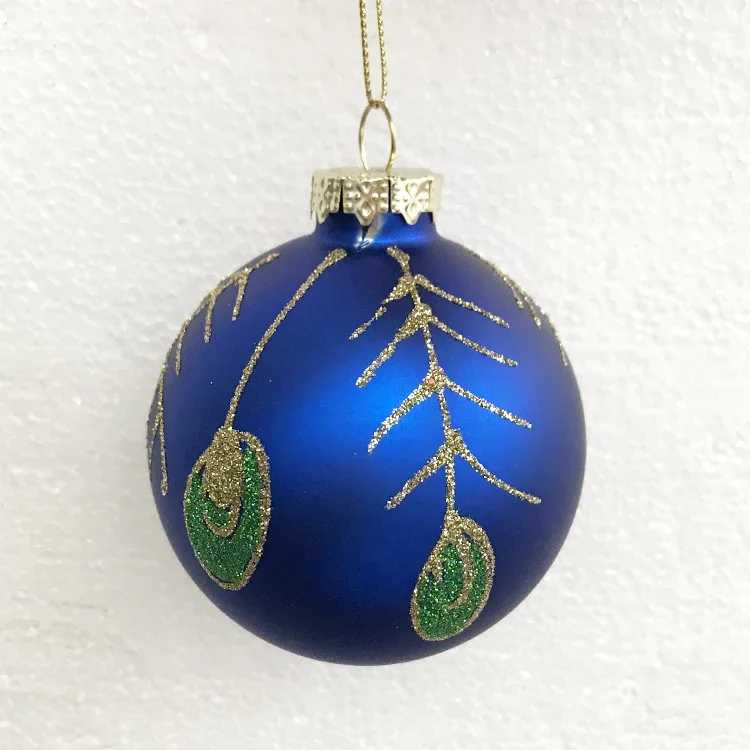 Christmas tree ornaments glass ornaments small pieces shopping mall layout foreign trade export 8cm peacock pattern ball