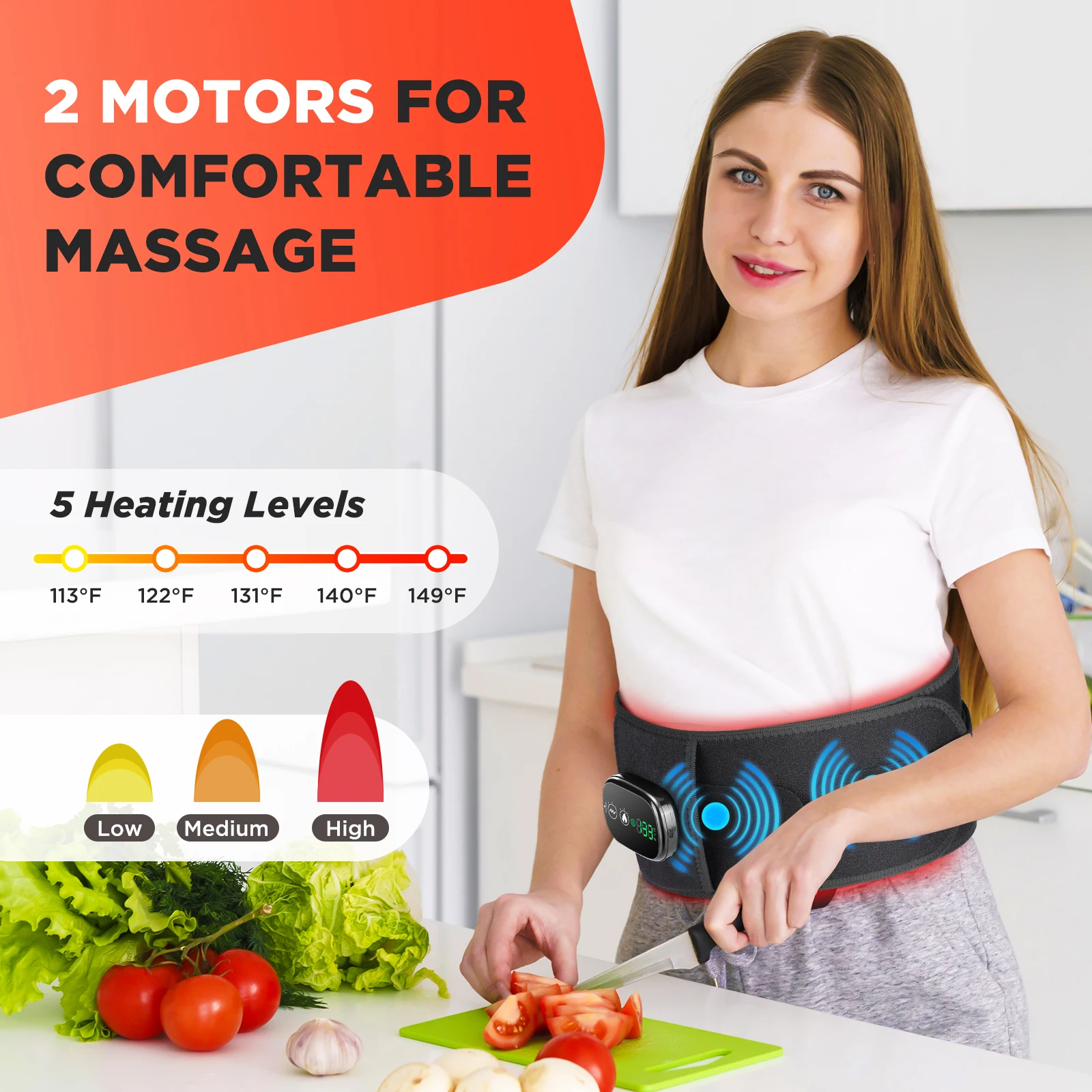 Electric Waist Massage Belt Rechargeable Heated Massage Support Brace Massage Relieve Fatigue Relax Muscle