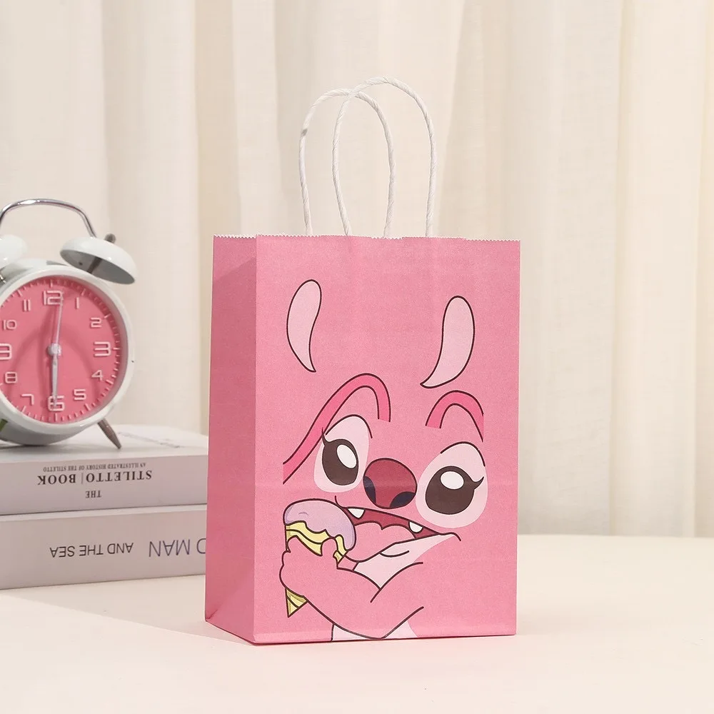 thumbnail image 1 of 1/3/6 piezas de bolsas de regalo de papel con forma de ángel con temática de Disney Lilo y Stitch, bolsas de mano para dulces, galletas, suministros para fiestas de cumpleaños y baby shower, 1 of 4