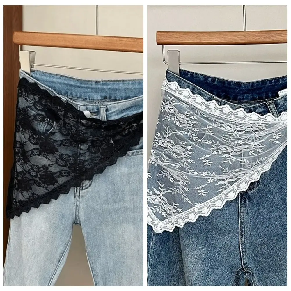 하라주쿠 Y2K 삼각형 앞치마 꽃 자수 허리 스카프 레이스업 한국 스타일 레이스 하프 스커트 여성용