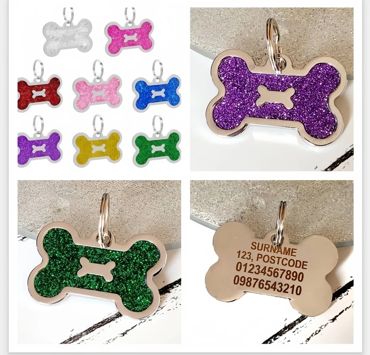 Strass Forma Ossa Etichette Cane Personalizzate Disco Nome