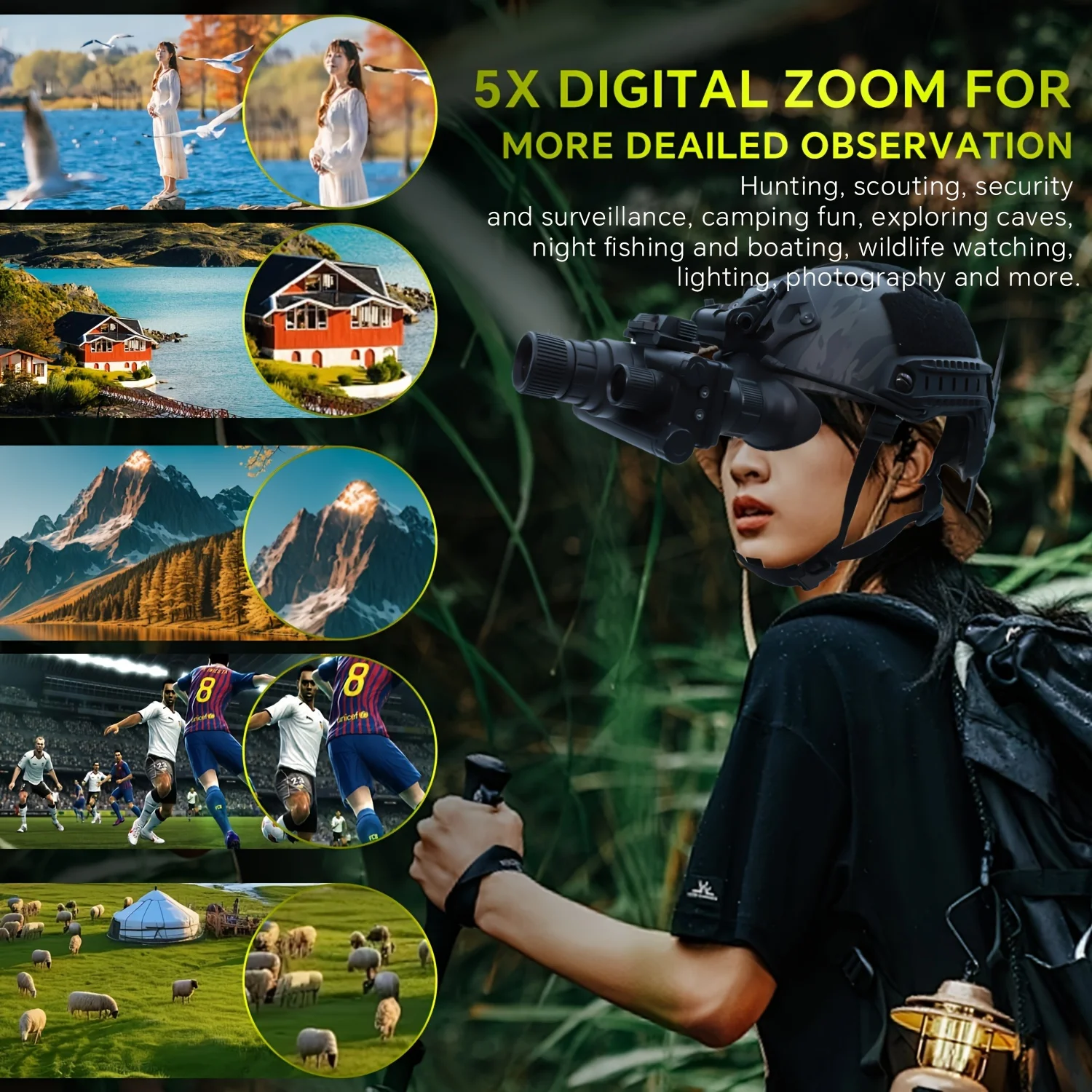 4K Head Mounted Telescope Infrared Night Vision Binoculars Goggles Z9157 Camera 8x Digital Zoom with Tactical Flashlight Outdoor 6