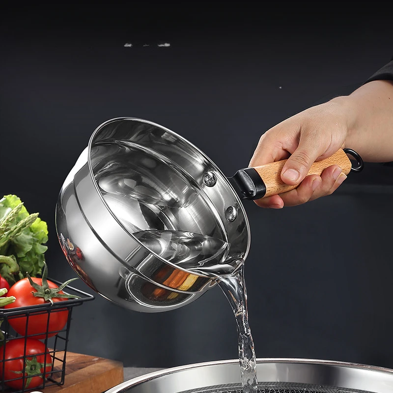 Stainless Steel Water Ladle Multipurpose Spoon for Household Use Solid Wood Long Handle Thickened Large Capacity Water Scoop