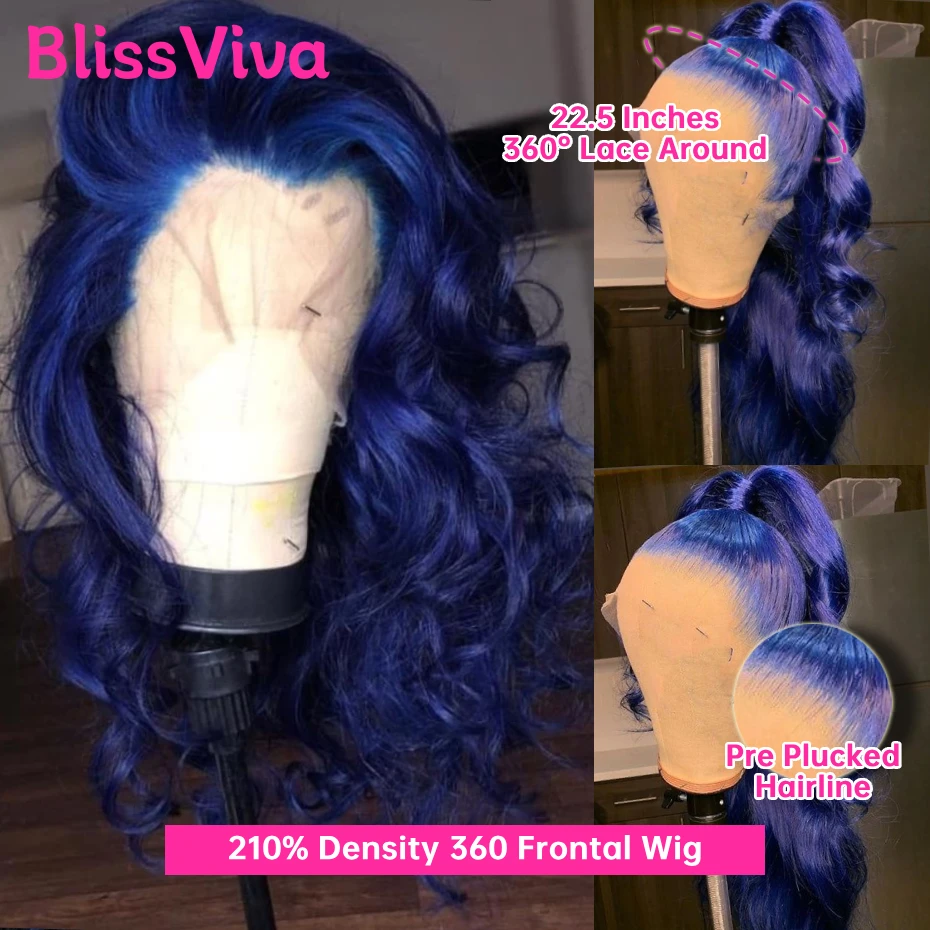13x4 13x6 360 Navy Blue Colored Human Hair Wigs Remy 30 40 Inch Lace Front Human Hair Wig Body Wave Dark Blue Lace Frontal Wigs
