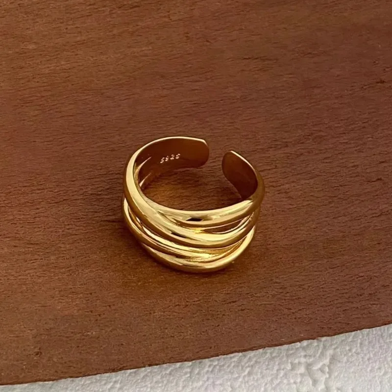 Anelli aperti a strati intrecciati in argento sterling 925 per donna e uomo, anelli regolabili con linee geometriche minimaliste alla moda, gioielli unisex. - immagine 5