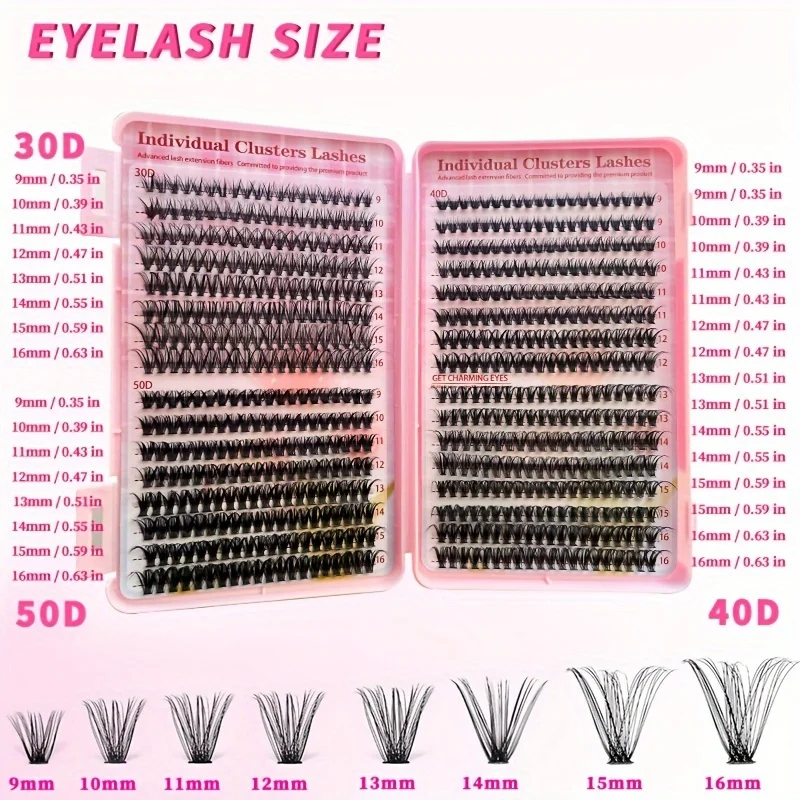 Eyelash Extension Kit 640Pcs 304050D Lash Clusters D Curl 9-16mm Individual Lashes With Bond and Seal Tweezers and Brush lash extension kit fake eyelashes eyelash set