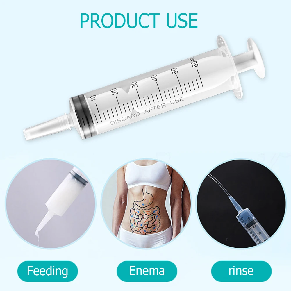 60/100ml Measuring Syringe Reusable Plastic Nutrient Filling Syringe Without Needle Syringe Glue Pet Feeding Needle Kitchen Tool