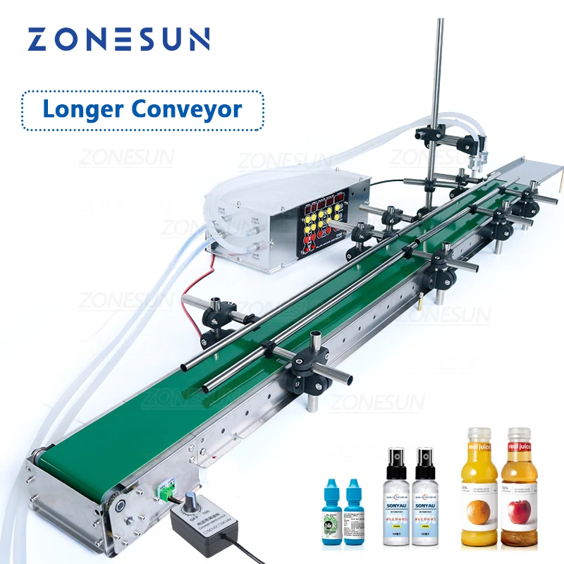 ZONESUN ZS-DPYT200L Automatic Water Milk Filling Machine Perfume Juice Bottle Vial Double Heads With Longer Conveyor