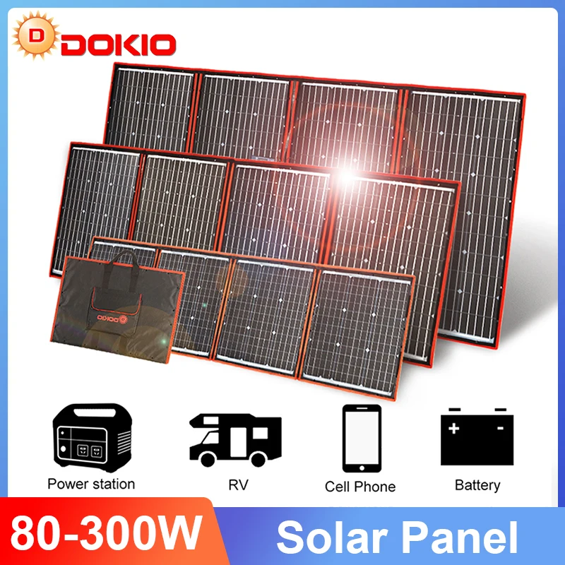 Dokio 18V 80W 100W 200W Portable Foldable Solar Panel With 12V Controller Flexible Solar Panel For House Camping Travel