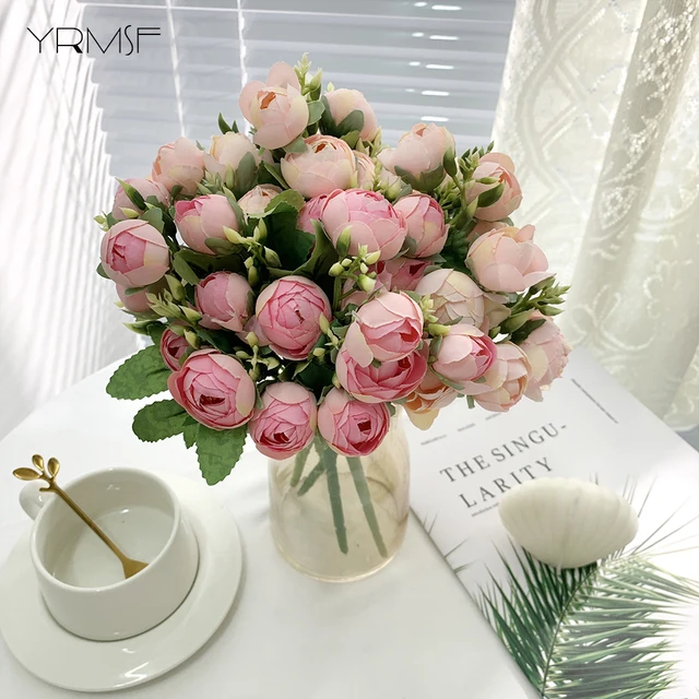 Artificial Flowers 10 Heads Artificial Peony Tea Rose Flowers Camellia Silk Fake Flower for DIY Home Garden Wedding Decoration