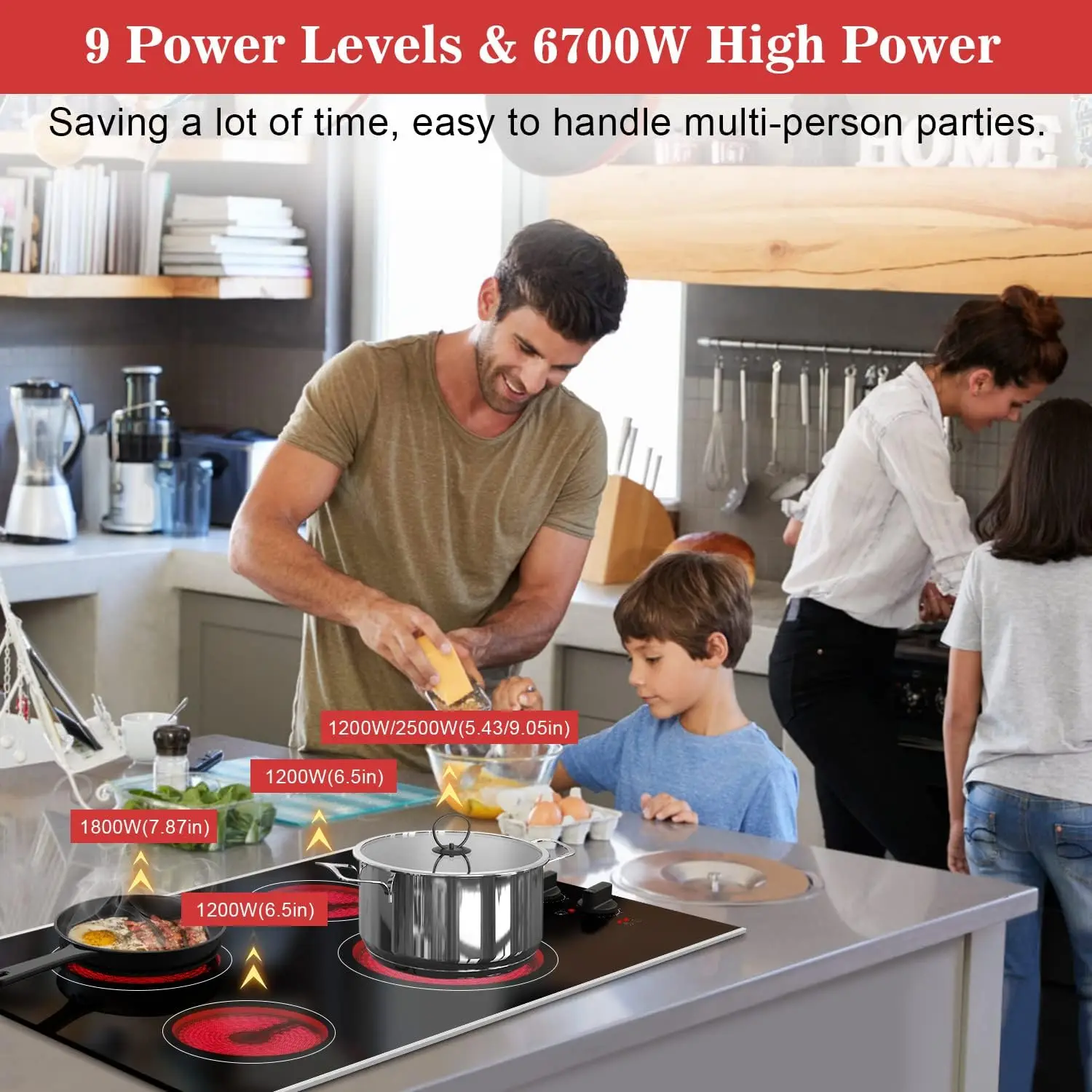 

30" electric cooktop 4 burners, built-in ceramic cooktop, 30" radiant electric cooktop, glass protected metal frame