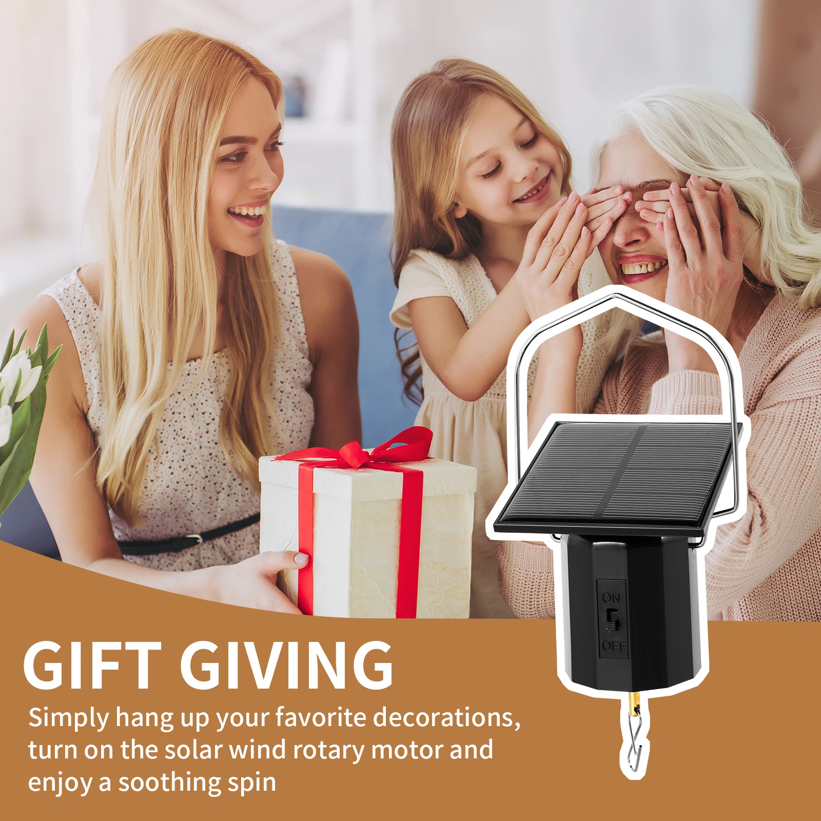 Solar Powered Hanging Display Motor Wind Spinner Motor with Hook Easy to Use Rotating Motor Practical Decoration for Wind Chimes