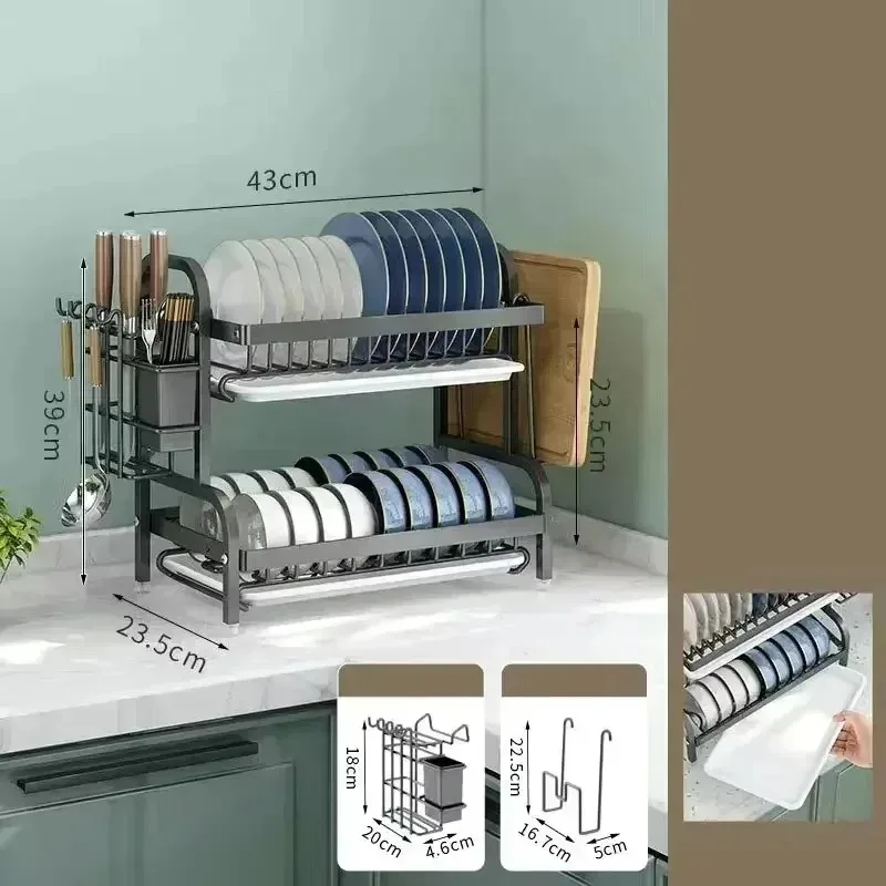 Étagère de rangement pour vaisselle de cuisine, égouttoir superposé pour armoires, vaisselle, comptoirs, étagères de tri et de rangement 3