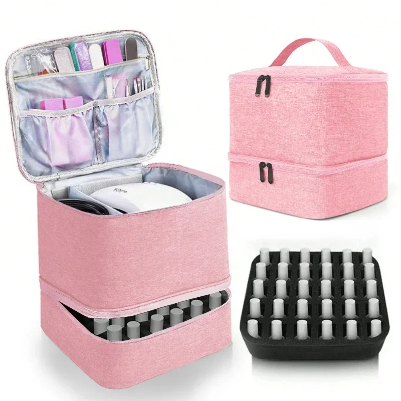 Portable Double-Layer Cosmetic and Nail Care Organizer with 30 Compartments