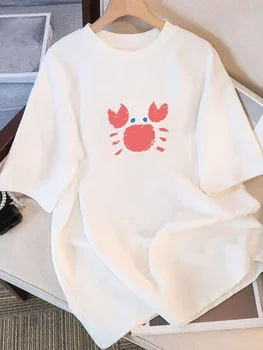 Shirt Style Black Round Neck Breathable Casual Top Summer Crab Print Graphic T Shirts Vintage Summer Streetwear Women Clothing 1
