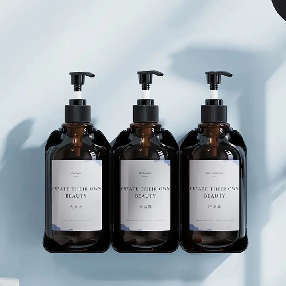 เครื่องจ่ายสบู่แบบกดติดผนัง ขวดปั๊มเปล่าแบบมีล็อค สีใส/สีน้ำตาล ความจุขนาดใหญ่ พร้อมป้ายฉลาก ขวดเจลล้างมือ 1