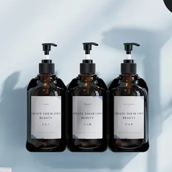 เครื่องจ่ายสบู่แบบกดติดผนัง ขวดปั๊มเปล่าแบบมีล็อค สีใส/สีน้ำตาล ความจุขนาดใหญ่ พร้อมป้ายฉลาก ขวดเจลล้างมือ 1