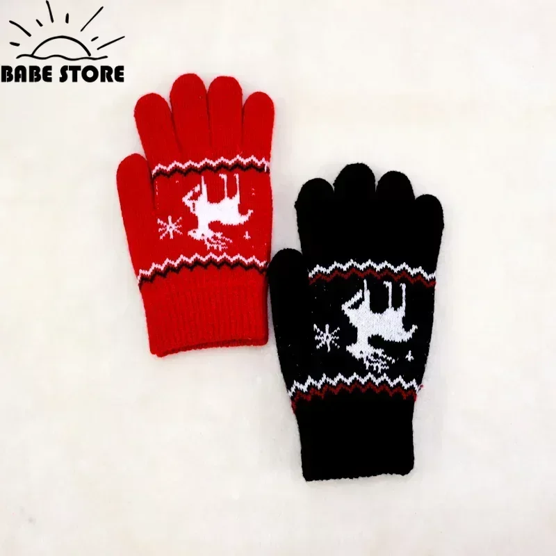 New Child Kids Baby Girls Boys Winter Knitted Gloves Xmas Cartoon Warm Mittens Toddlers Outdoor Cartoon Cute Gloves5-12 Years