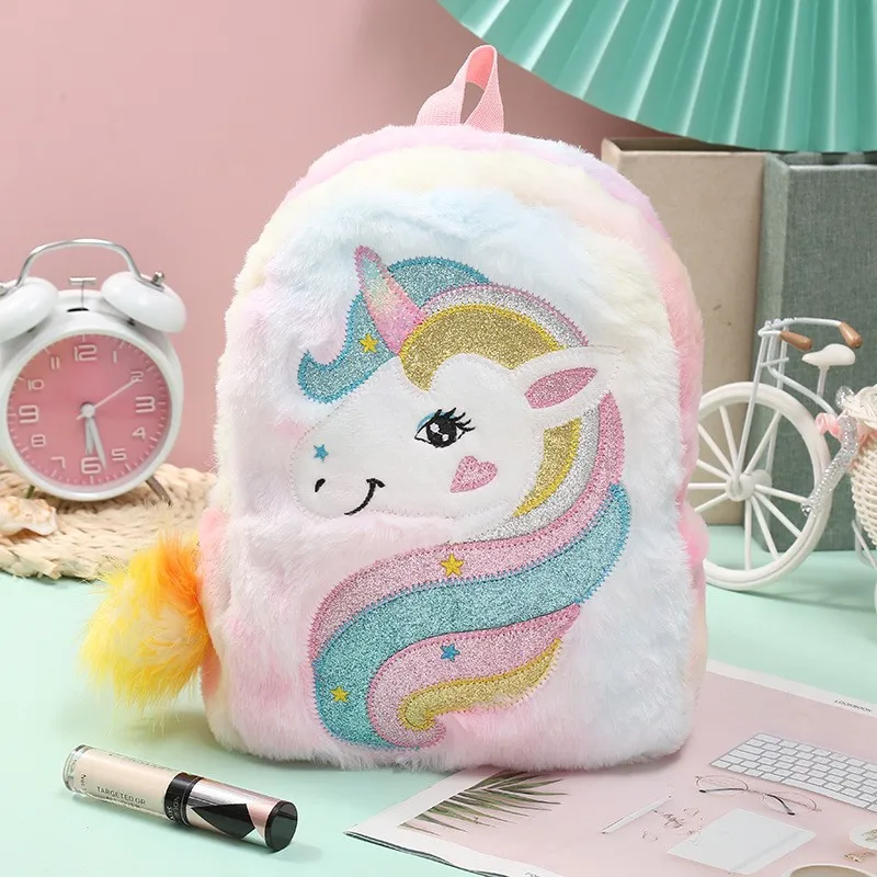 3D Unicorn Plush Backpack for Kindergarten Kids,