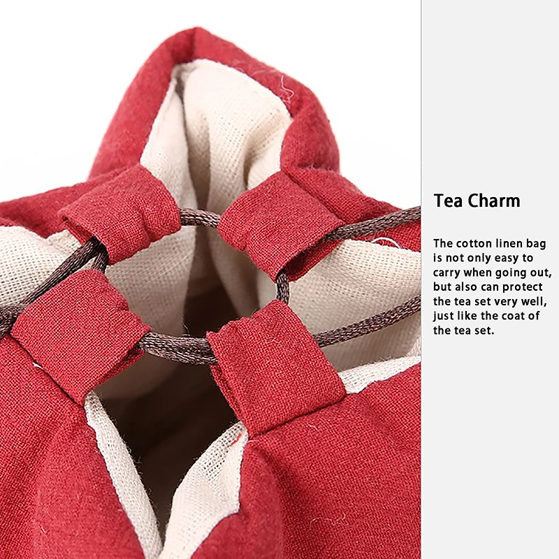 Tea Set Bag Cotton Linen Crafts Tea Cup Cloth Bag Travel Portable Set Shock-Resistant Anti-Collision Thickened Storage