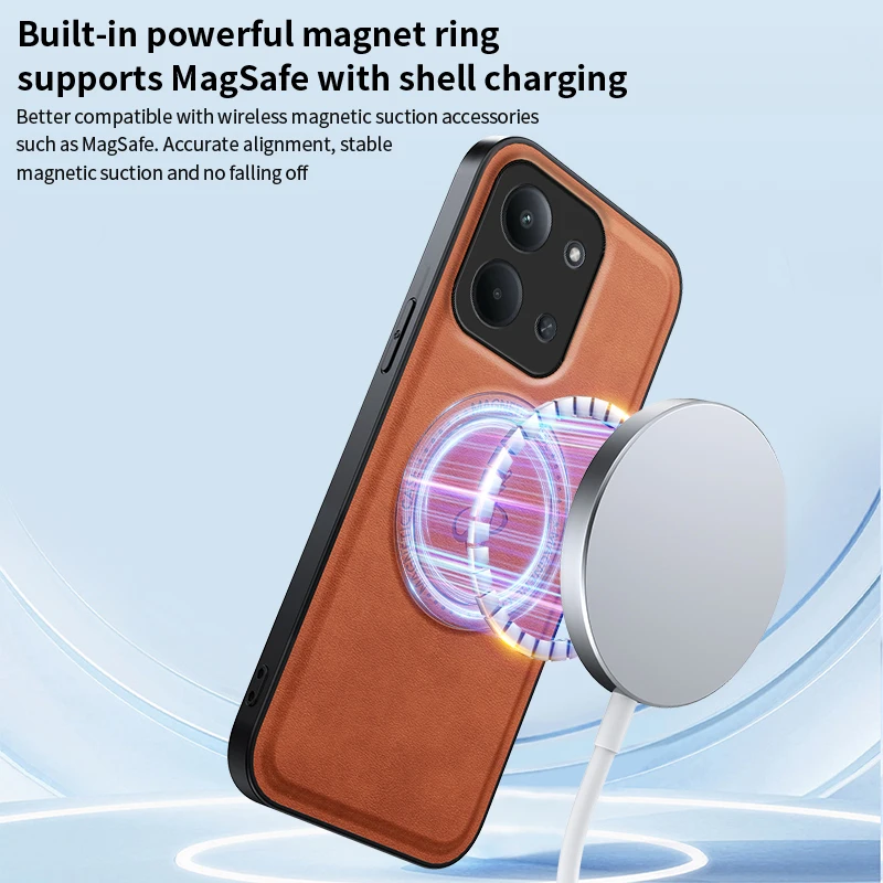 Leather Stand Case with Magnetic Cover and Wireless Charging Support - Shockproof Design with Camera Protection