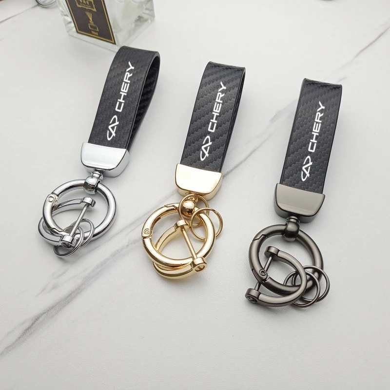 

Luxury Carbon Fiber Car Keychain Creative DIY Keyring Leather Car Keychain Trinket For CHERY TIGGO 3 4 5 7 PRO 8 Car Accessories