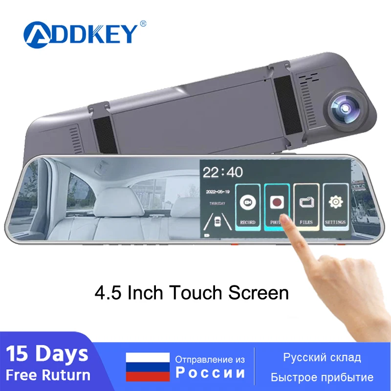 

ADDKEY 4.5 Inch IPS Car DVR Rearview Mirror Dashcam Camera Auto Dual Lens Dash Cam Mirror Recorder Video Registrator 1080p Cam