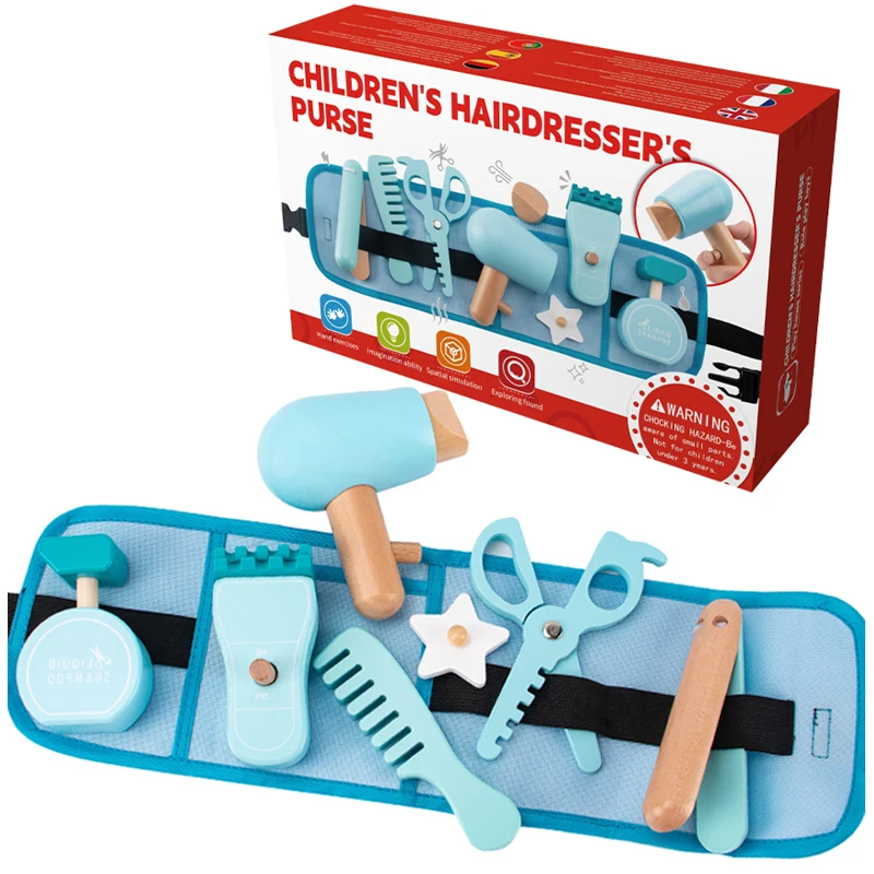Conjunto de maquiagem de madeira, salão de beleza, cabeleireiro, kit de brinquedos para meninas, brinquedos educativos montessori de aprendizagem para crianças de 3 anos ou mais