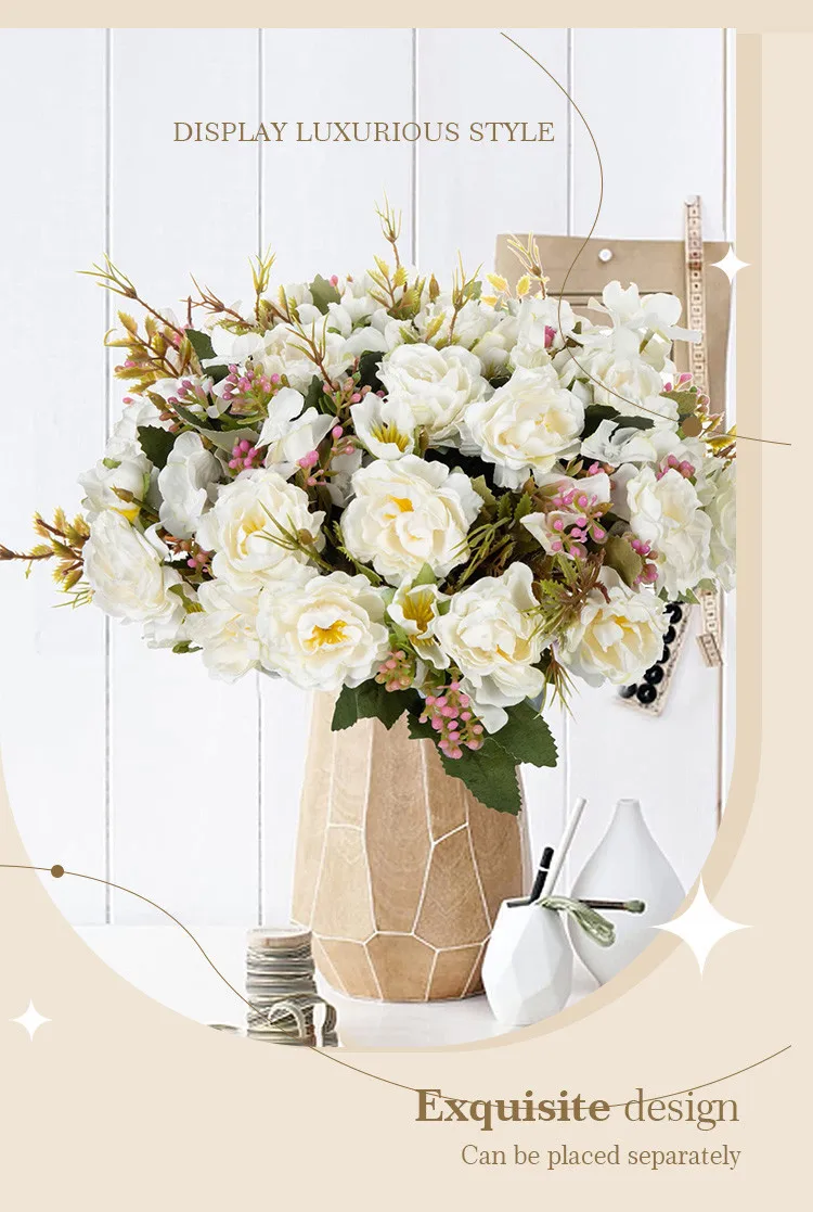 1 Stück Künstliche Blumen Seide Pfingstrose Rosen Hochzeit Brautstrauß Festival Home Outdoor Garten Kranz Wandkunst DIY Geschenk Dekorationen – Detail 2