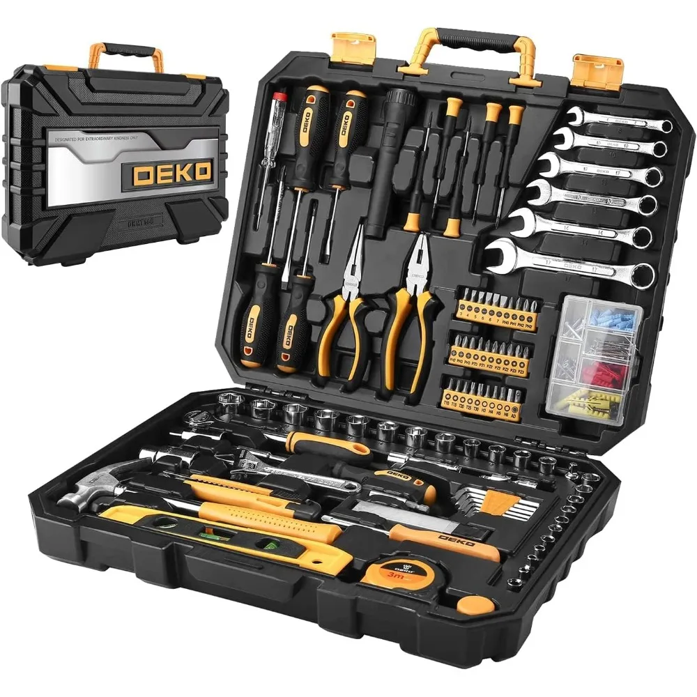 DEKOPRO 208 Piece Tool Set,General Household Hand Tool Kit, Auto Repair Tool Box with Plastic Toolbox Storage Case